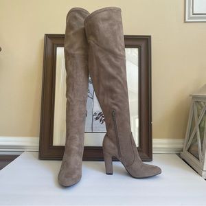 UNISA Knee-High Toupe Suede Boots.